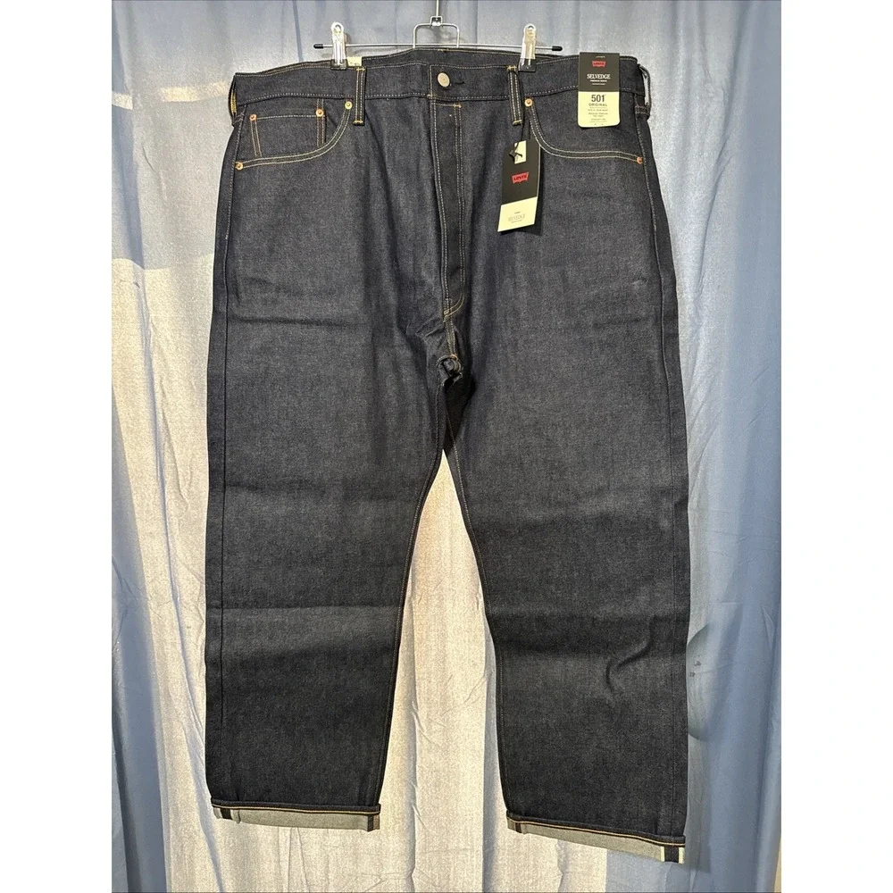 Levis 501 Original Fit Selvedge Denim Jeans Mens 42x30 Dark Wash Button Fly NWT